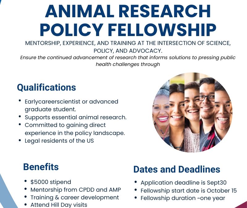 1st CPDD Animals in Research Policy Fellowship Submissions Now Open